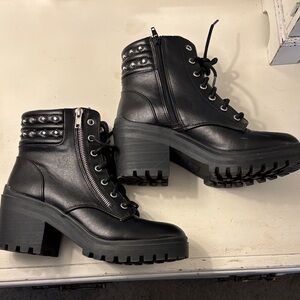 No Boundaries Black Studded Lace-Up Platform Ankle Boots